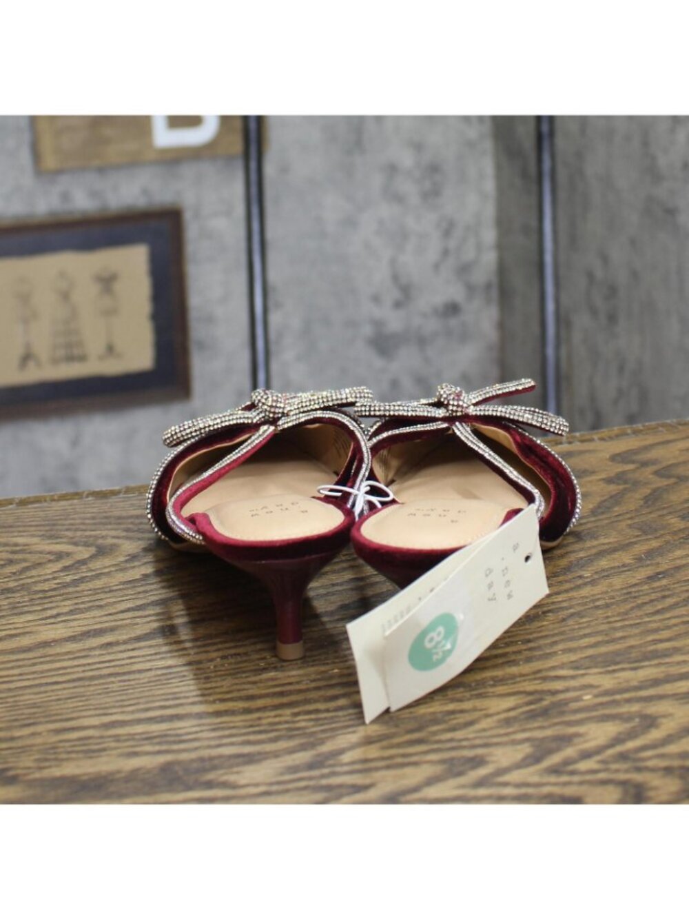 A New Day Womens Gwen Rhinestone Bow Heels Velvet 94656740 Burgundy Red 8.5M - Picture 4 of 9